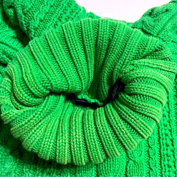 Vintage GAP Green Cable Knit Turtleneck Sweater Medium 100% Cotton Chunky Knit - Picture 8 of 12